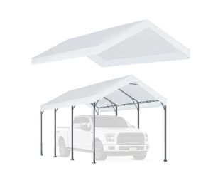 rutile 12'x20' carport replacement top canopy cover for car garage shelter tent party tent with ball bungees white (only top cover, frame is not included)