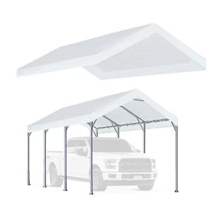 Rutile 12'x20' Carport Replacement Top Canopy Cover for Car Garage Shelter Tent Party Tent with Ball Bungees White (Only Top Cover, Frame is not Included)