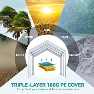 Rutile 12'x20' Carport Replacement Top Canopy Cover for Car Garage Shelter Tent Party Tent with Ball Bungees White (Only Top Cover, Frame is not Included)