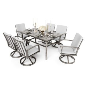 happatio 7 piece patio swivel dining set, aluminum outdoor dining set for 6, aluminum dining table and chairs set, patio dining furniture with aluminum table, chairs and washable cushions (gray)