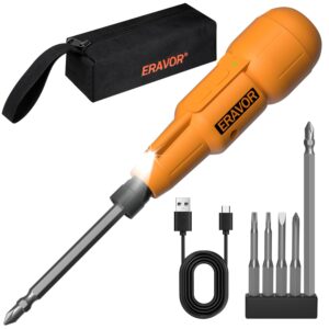 eravor 3.6v electric screwdriver cordless, rechargeable power screwdrivers set with tool bag, cordless screwdriver tool kit w/led, 1/4" hex magnetic bit holder, automatic manual use for home repairs
