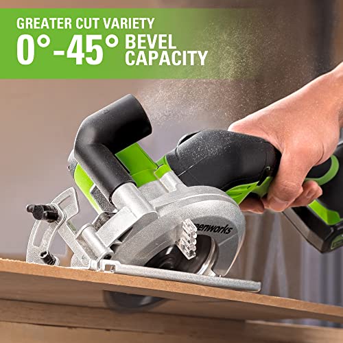 Greenworks 24V Brushless 4-1/2" Compact Circular Saw (6,500 RPM), 2.0Ah Battery and Compact Charger Included