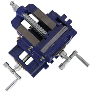 cross slide vise, 4-inch drill press metal milling 2 way x-y heavy benchtop clamp machine, for wood working, blue