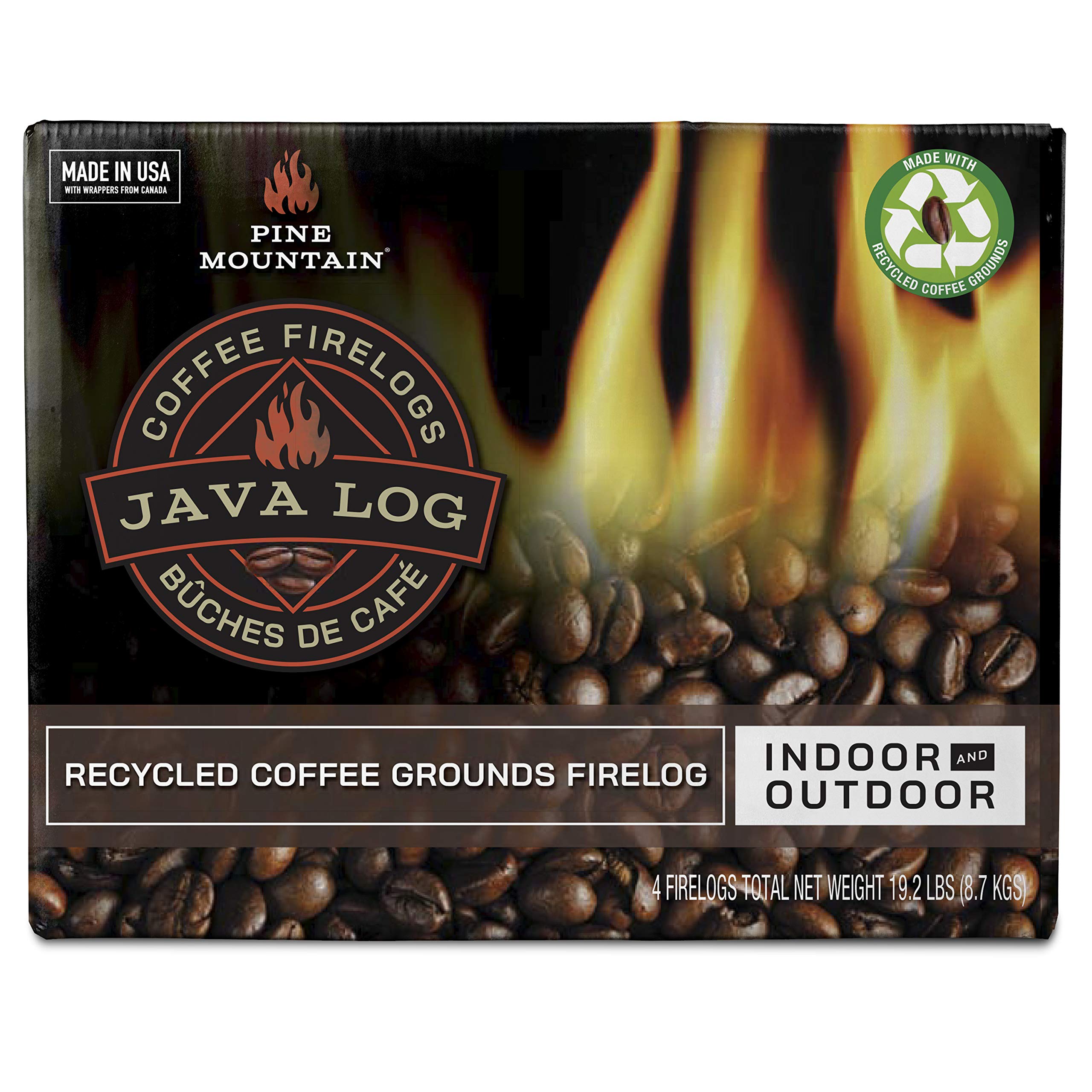 Pine Mountain Java-Log Firelog Made from Recycled Coffee Grounds (4-Hour Burn Time, 4 Logs) and Pine Mountain 2HR Trad Fire Logs (6 Logs, 2-Hour Burn Time)