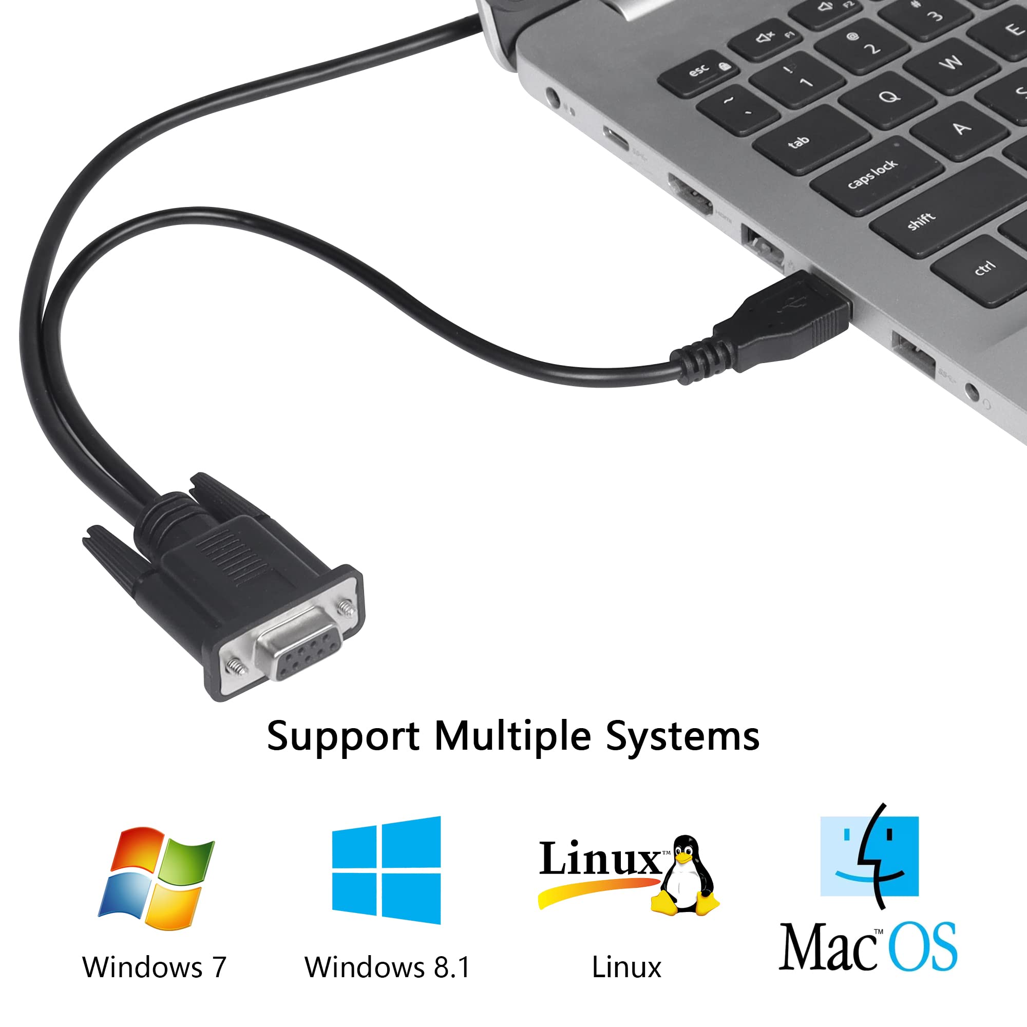 SinLoon USB to RS232 Serial Adapter & Bare Wire,USB 2.0 Male to DB9 Female Serial Cable for Windows 10, 8.1, 8, 7, Vista, XP, 2000, Linux and Mac OS X, macOS