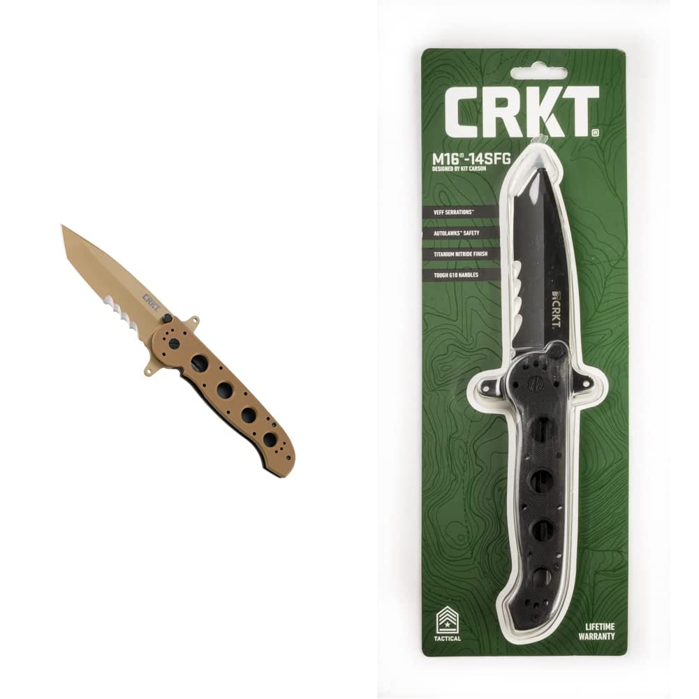 CRKT M16-14DSFG and M16-14SFG Special Forces Folding Pocket Knives Bundle | Automated Liner Safety | Veff Serrated and Plain Edge Blades | G10 Handles