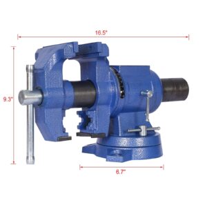 5" Multi-Jaw Heavy Duty Rotating Bench Vise, Multipurpose Vise Bench, 360-Degree Rotation Clamp on Vise with Swivel Base & Head with Anvil - 5 Inch Blue