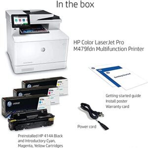 HP Color Laserjet Pro Multifunction M479fdw Wireless Laser Printer- Print Scan Copy Fax - 28 ppm, 600 x 600 dpi, 8.5 x 14, 50-Page ADF, Ethernet, Auto Duplex Printing, Cbmou Printer＿Cable