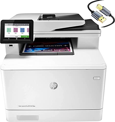 HP Color Laserjet Pro Multifunction M479fdw Wireless Laser Printer- Print Scan Copy Fax - 28 ppm, 600 x 600 dpi, 8.5 x 14, 50-Page ADF, Ethernet, Auto Duplex Printing, Cbmou Printer＿Cable