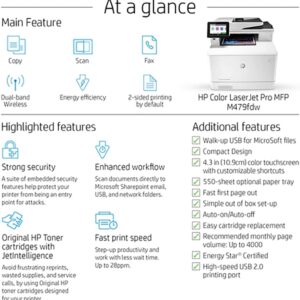 HP Color Laserjet Pro Multifunction M479fdw Wireless Laser Printer- Print Scan Copy Fax - 28 ppm, 600 x 600 dpi, 8.5 x 14, 50-Page ADF, Ethernet, Auto Duplex Printing, Cbmou Printer＿Cable