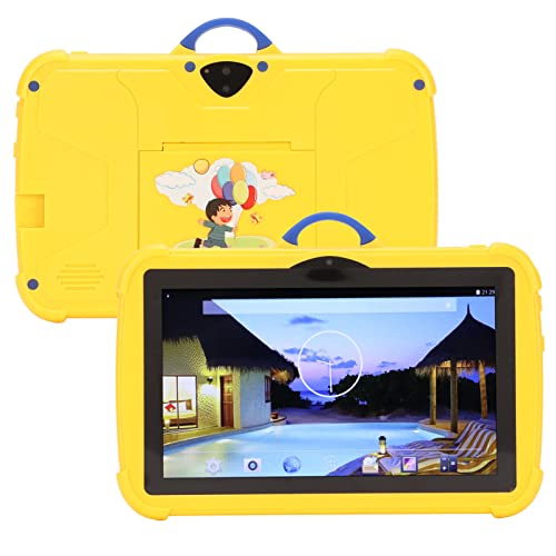 Pomya Kids Tablet,Toddler Tablet,7 Inch Kids Tablet,1GB RAM 8GB ROM, HD Eye Protection Screen Dual Camera Toddler Tablet, Kids Tablet with Stand Protective Case (Yellow)