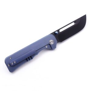 AMEIGHT KNIVES Elgar Pocket Folding Knife 3.5" Black PVD S90V Blade Blue Anodized Titanium Handle AM8-004BU