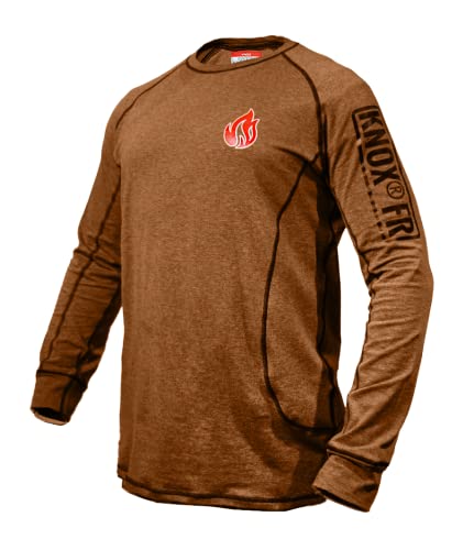 Knox FR Shirts for Men | Double Stitched Long Sleeve Crew Flame Resistant Shirt | NFPA2112 Light Weight Fire Retardant Welding Shirt (Tan - Medium)