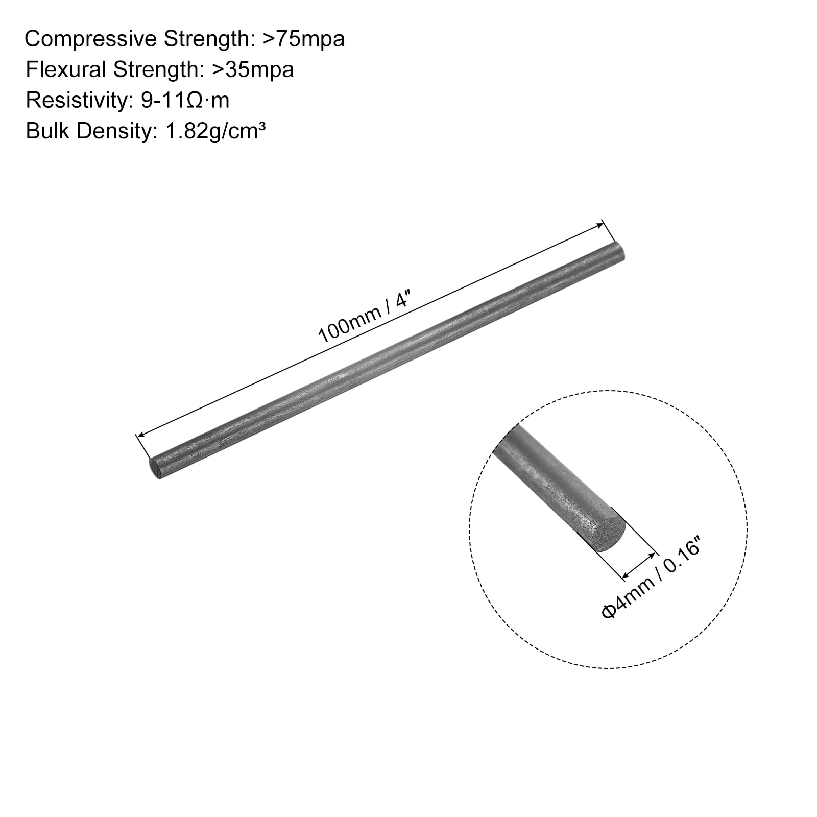 PATIKIL Graphite Rod Graphite Stirring Rod Cylinder Stick Carbon Rod 100x4mm Black for Electrode, Melting Casting, Crucibles, Pack of 10