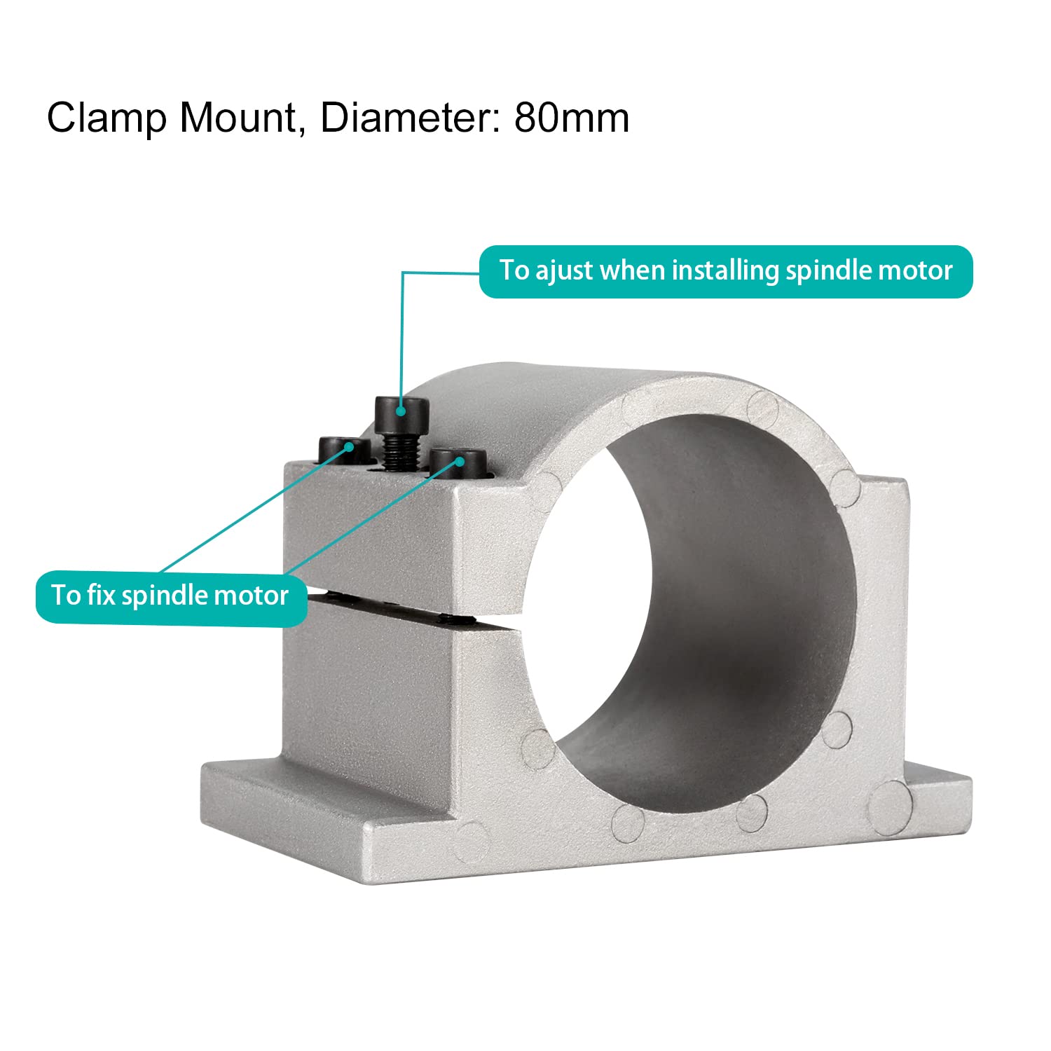 CNC Clamp Mount Bracket Support 80mm Cast Aluminium with 3pcs Screws for CNC Spindle Motor Water Cooled spindle Motor Air Cooled Spindle Motor 2.2KW or 1.5KW on CNC Router Machine