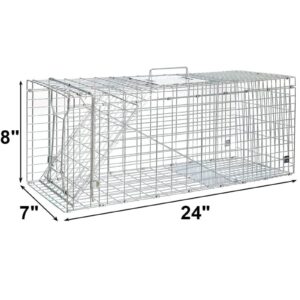 24" Heavy Duty Squirrel Trap for Attic,Humane Cat Trap Small Animal Trap Live Traps for Stray Cats, Rabbits, Raccoons, Skunks, Possums and More Rodents,Collapsible Steel Catch and Release Animal Cage