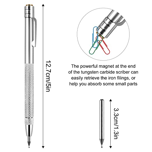 WXJ13 2 Packs Tungsten Carbide Scriber with Magnet, with Extra 10 Replacement Marking Tip, Metal Etching Pen Etching Engraving Pen fot Ceramics/Glass/Metal Sheet, Stainless Steel