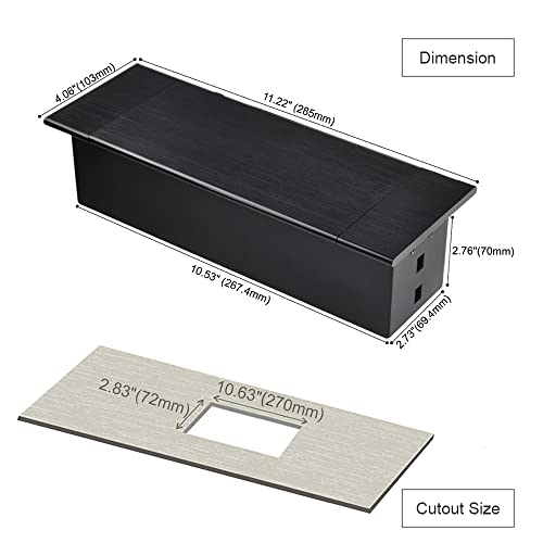 Brush Connectivity Box Conference Table Power Box with 3 Power Socket+ 1 USB-A and Type C Charger+1 CAT6+ 1 USB-C Data(Black) (Flip up)