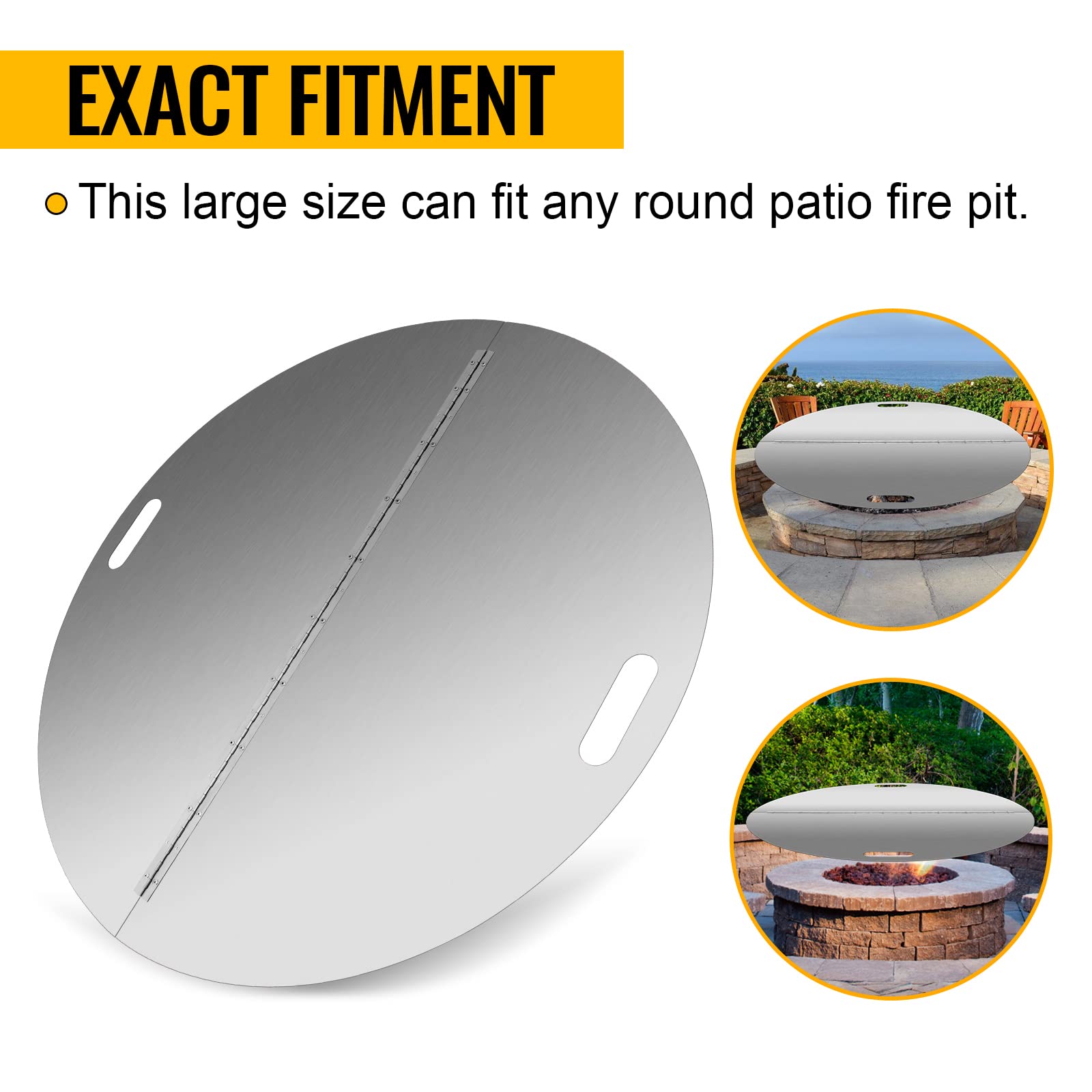 KODOM 40 Inch Round Fire Pit Lid, 304 Stainless Steel Foldable Fire Pit Ring, Fire Pit Ring Cover Edge Built-in Handle Design 3mm Thickness for Any Round Patio Fire Pits