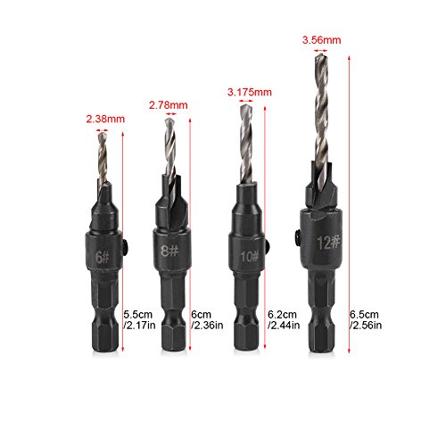 LIYJTK 1/4inch Hard Alloy Hex Shank HSS Drill Bits Fast Change #6#8#10#12 Countersink Woodworking Tool
