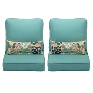 aoodor 22'' x 24'' outdoor deep seat chair cushion set，olefin fabric slipcover and sponge foam- teal (set of 2 seats, 2 backs, 2 pillows