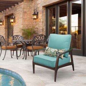 Aoodor 22'' x 24'' Outdoor Deep Seat Chair Cushion Set，Olefin Fabric Slipcover and Sponge Foam- Teal (Set of 2 Seats, 2 Backs, 2 Pillows