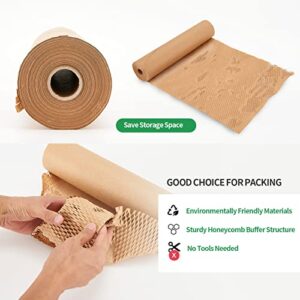 Honeycomb Packing Paper, HONSREO 15 Inches x 230 Feet Eco Friendly Recyclable Cushioning Material, Bubble Wrap for Moving Shipping Breakable Supplies with 20 Fragile Sticker Lables (Brown)
