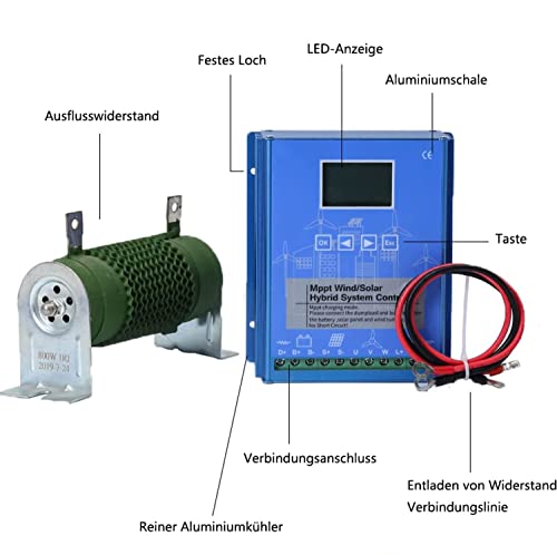 RETRIN Wind Solar Hybrid Controller,12V/24V/48V LCD Display MPPT Boost Charging Multifunctional Wind Solar Controller,Battery Off Grid Controller Wind Turbine Solar Hybrid MPPT Charge Boost,5000w-24V