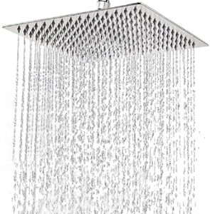 rain shower head 12 inch, 304 stainless steel large high pressure square rainfall showerhead for bathroom, easy to install, awesome shower experience