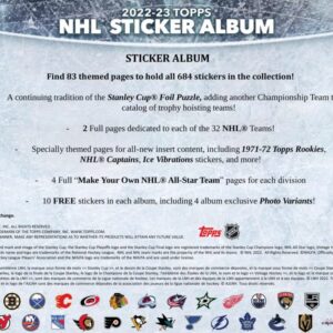 2022-23 NHL Topps Hockey Stickers Collection Factory Sealed Box 50 Packs. Smaller than regular sportscard, paper thin, See scans for details of the product