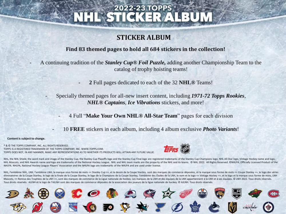 2022-23 NHL Topps Hockey Stickers Collection Factory Sealed Box 50 Packs. Smaller than regular sportscard, paper thin, See scans for details of the product