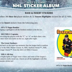 2022-23 NHL Topps Hockey Stickers Collection Factory Sealed Box 50 Packs. Smaller than regular sportscard, paper thin, See scans for details of the product