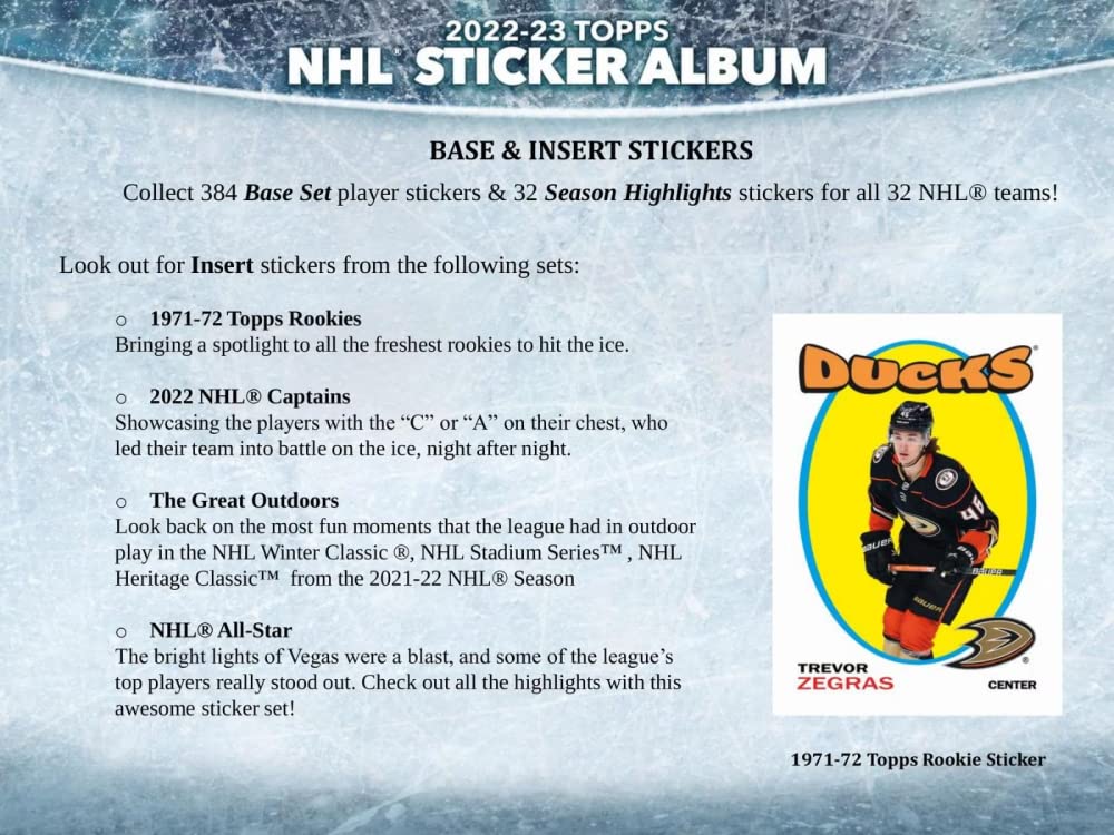 2022-23 NHL Topps Hockey Stickers Collection Factory Sealed Box 50 Packs. Smaller than regular sportscard, paper thin, See scans for details of the product