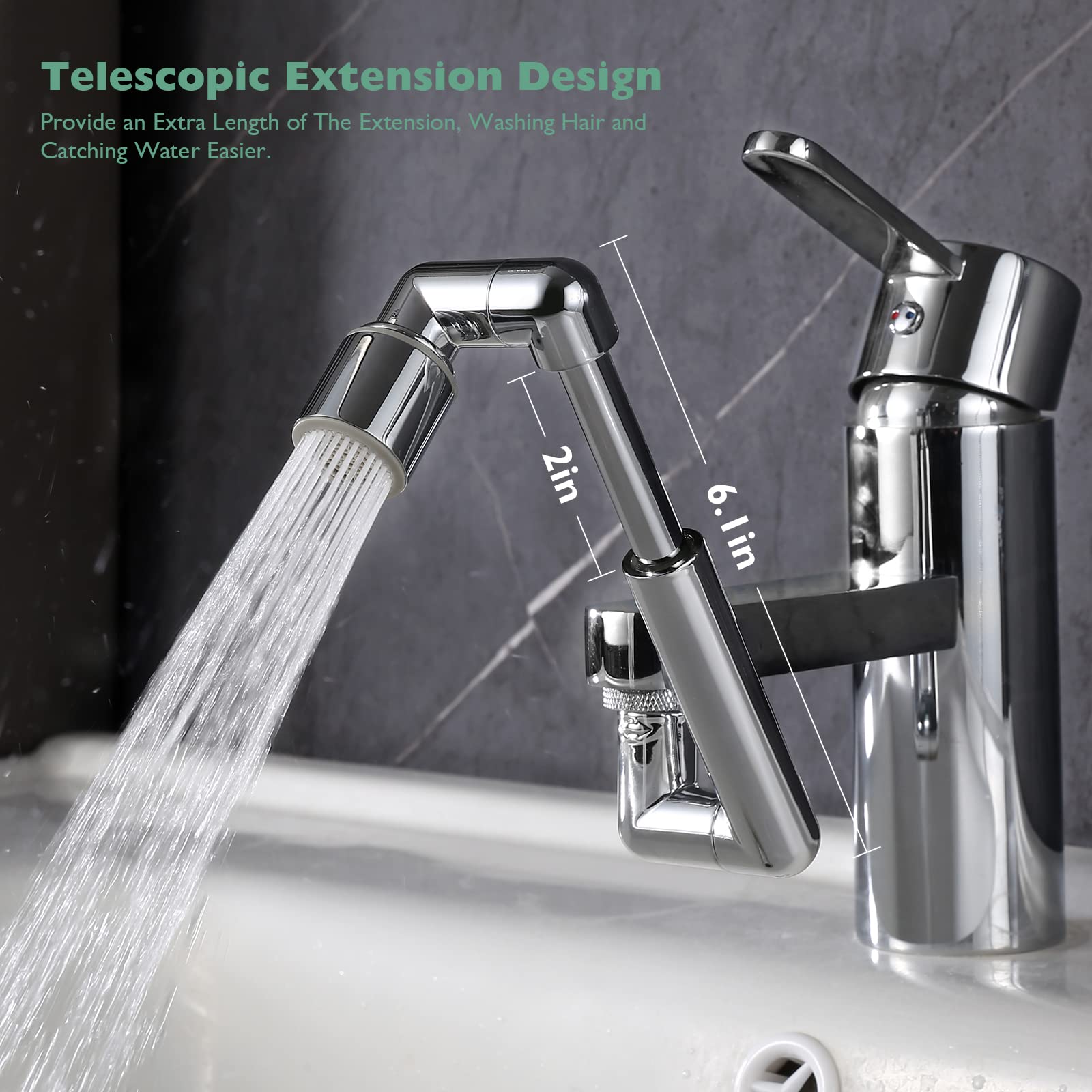 2 Pack 1440° Swivel Faucet Extender(Updated from 1080°),Robotic Arm Faucet Aerator with Female/Male Thread, Faucet Attachment with 2 Water Mode for Kitchen or Bathroom, Plastic Sink Aerator Chrome