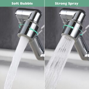 2 Pack 1440° Swivel Faucet Extender(Updated from 1080°),Robotic Arm Faucet Aerator with Female/Male Thread, Faucet Attachment with 2 Water Mode for Kitchen or Bathroom, Plastic Sink Aerator Chrome