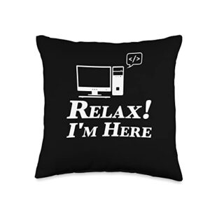 technical support information computer repairing g relax i'm here tech support throw pillow, 16x16, multicolor