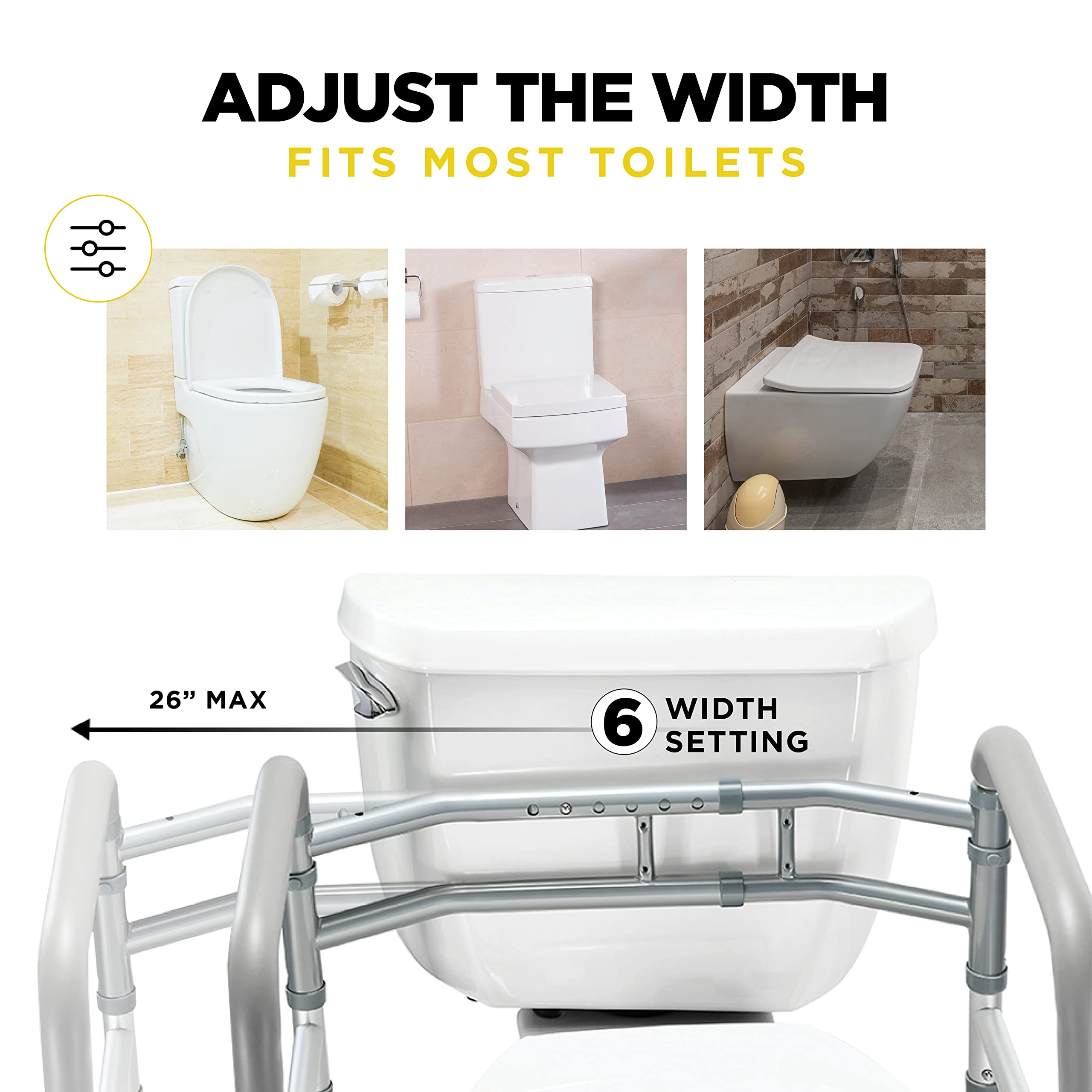 Toilet Safety Rail - Adjustable Detachable Toilet Safety Frame with Handles Heavy-Duty Toilet Safety Rails Stand Alone - Toilet Safety Rails for Elderly, Handicapped - Fits Most Toilets