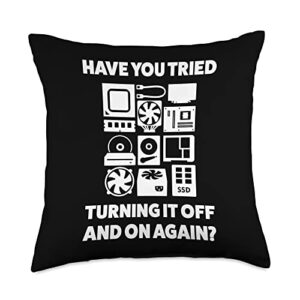 technical support information computer repairing g have you tried turning it off and on again tech support throw pillow, 18x18, multicolor