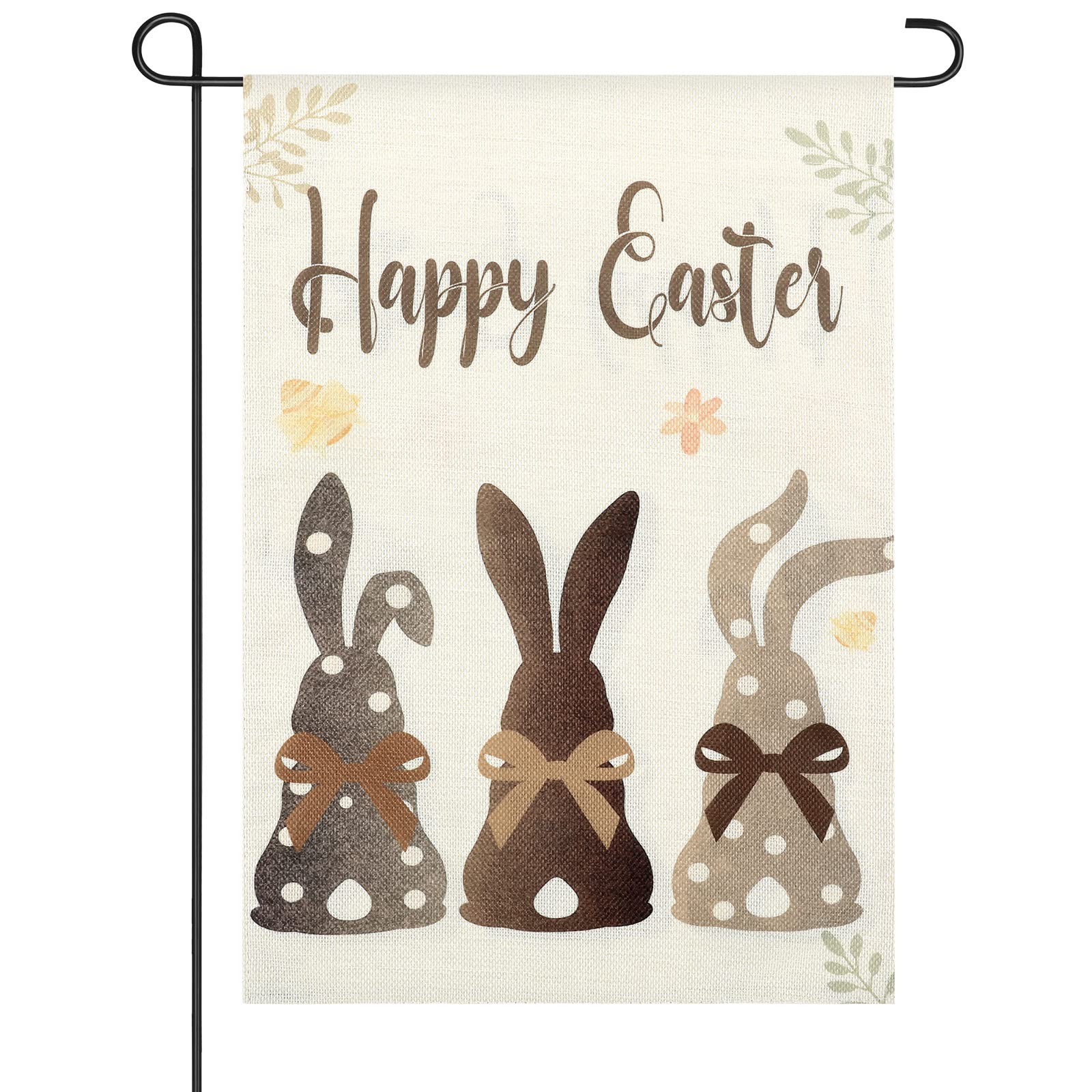 Happy Easter Bunnies Garden Flag 12 x 18 Inch Rabbit Garden Flag Double Sided Spring Garden Flag Burlap Small Polka Dots Brown Welcome Holiday Yard Flag for Easter Spring Holiday Outdoor Decor