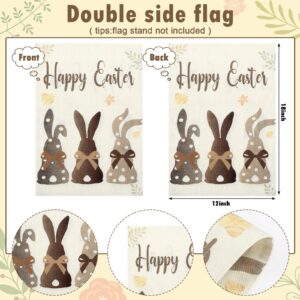 Happy Easter Bunnies Garden Flag 12 x 18 Inch Rabbit Garden Flag Double Sided Spring Garden Flag Burlap Small Polka Dots Brown Welcome Holiday Yard Flag for Easter Spring Holiday Outdoor Decor