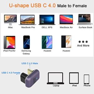 QIANRENON 240W 40Gbps USB C U Shaped Adapter USB4.0 Type C Male to Female 180 Degree Angle Connector, LED Indicator 8k@60HZ Audio and Video Transmission, for Smartphone Laptop Tablet