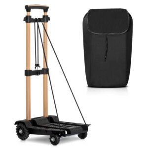 magshion folding luggage cart shopping foldable cart, lightweight aluminum alloy collapsible and portable fold up dolly with bag and ropes for travel, moving and office use, 88lbs capacity (black)