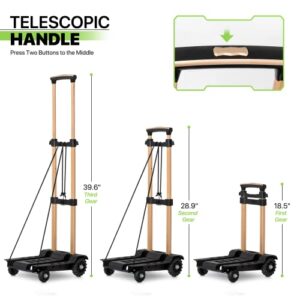 Magshion Folding Luggage Cart Shopping Foldable Cart, Lightweight Aluminum Alloy Collapsible and Portable Fold Up Dolly with Bag and Ropes for Travel, Moving and Office Use, 88LBS Capacity (Black)