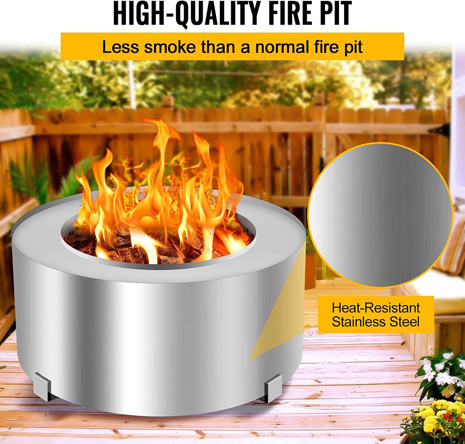 Smokeless Fire Pits Large Wood Burning Fire Pit Carbon Steel Stove Bonfire Fire Pit Portable Outdoor Fire Bowl for Picnic Camping Backyard (28.5 Inch)