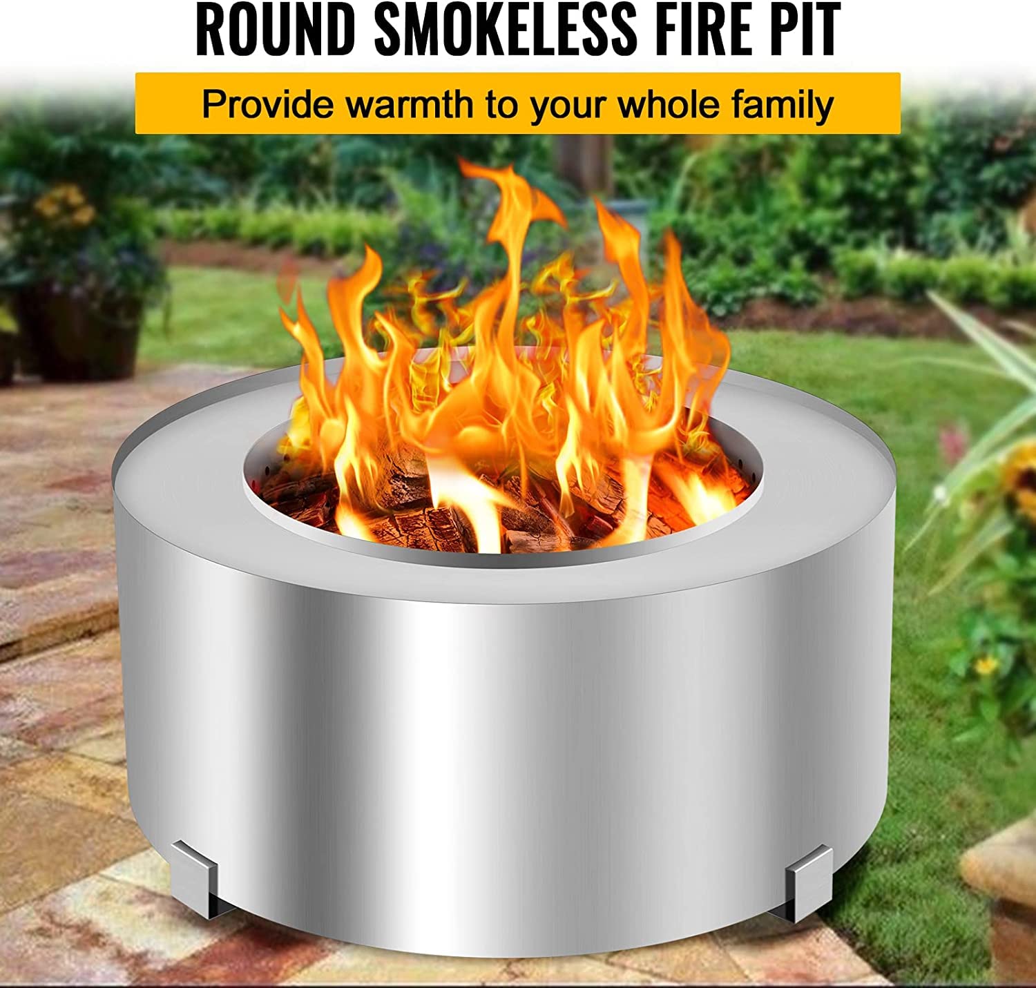 Smokeless Fire Pits Large Wood Burning Fire Pit Carbon Steel Stove Bonfire Fire Pit Portable Outdoor Fire Bowl for Picnic Camping Backyard (28.5 Inch)