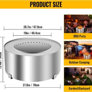 Smokeless Fire Pits Large Wood Burning Fire Pit Carbon Steel Stove Bonfire Fire Pit Portable Outdoor Fire Bowl for Picnic Camping Backyard (28.5 Inch)