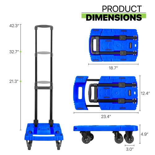 Magshion Folding Hand Truck Iron Foldable Dolly Cart Hold 441LBS Luggage Cart, Portable Platform Cart Collapsible Dolly with 6 Wheels for Travel House Office Moving (Orange)