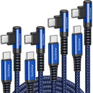 ainope 60w 4-pack type c to type c cable right angle super fast charging usbc to usbc cord 10ft+6.6ft+3.3ft+3.3ft compatible samsung s22 s21,note 20 ultra,ipad pro/air