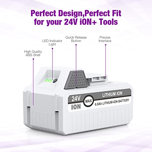 6.0Ah 24V Replacement Battery Compatible with Sun Joe/Snow Joe 24VBAT-LTX 24VBAT-LTW 24VBAT-LTE 24VBAT-LT 24V-X2-SB18 24VBAT-XR iON+ System for All Joe iON+ 24V-X2-SB18/20SB/SB15 Cordless Snow Blower