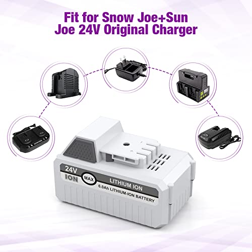 6.0Ah 24V Replacement Battery Compatible with Sun Joe/Snow Joe 24VBAT-LTX 24VBAT-LTW 24VBAT-LTE 24VBAT-LT 24V-X2-SB18 24VBAT-XR iON+ System for All Joe iON+ 24V-X2-SB18/20SB/SB15 Cordless Snow Blower